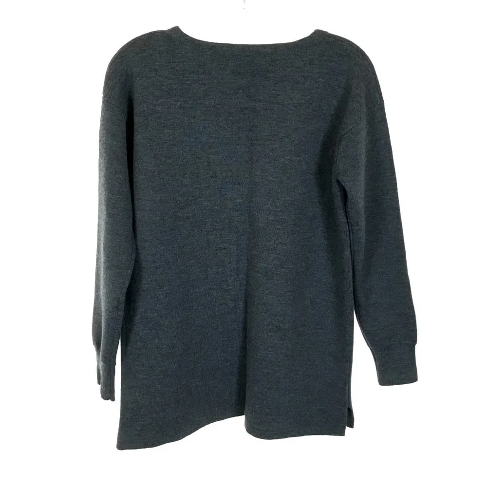 Womens Size Small J. Crew Gray Leather Pockets Pure Merino Wool Sweater
